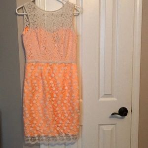 Orange Lace Knee length Dress